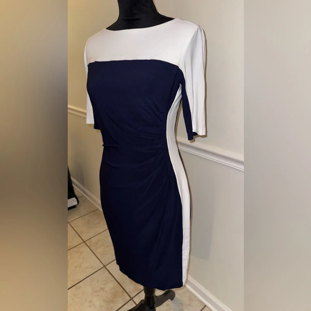 Lauren Ralph Lauren Navy & White Colorblock Sheath Dress – Size 6 - Picture 2 of 6